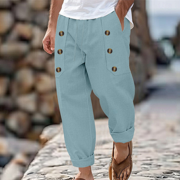Casual linen pants for men with practical button pockets Lune London