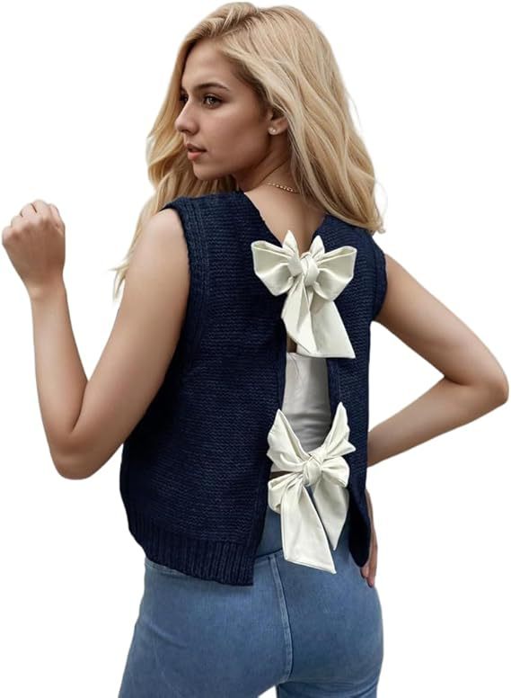 Knitted vest for women with bow details Lune London