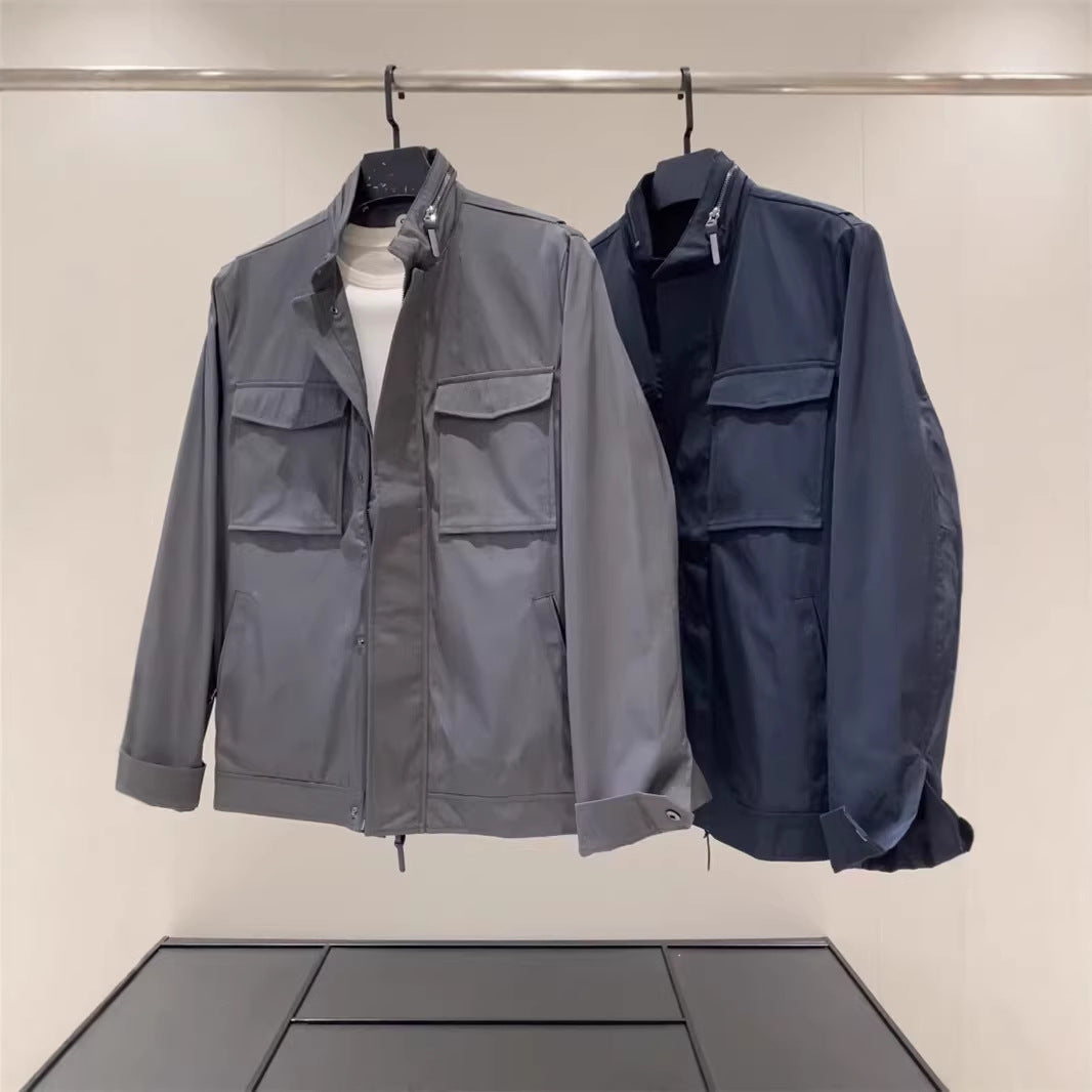 Men's lightweight field jacket made of technical material with applied flap pockets and stand-up collar Amarae