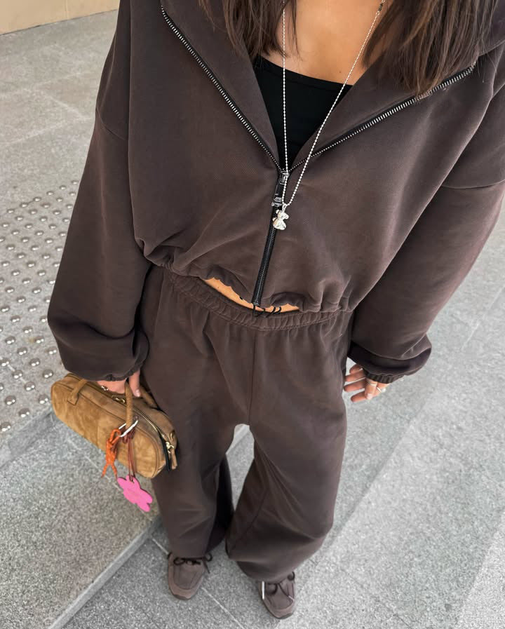 Lune London Women's Casual Fleece Lounge Set with Hood and Elastic Waist