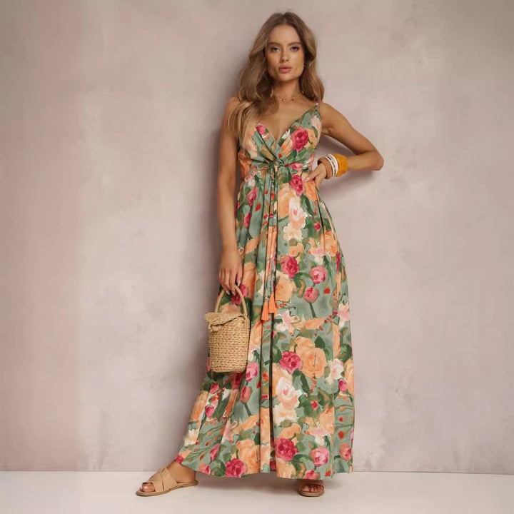 Floral maxi dress for women with tie belt Lune London