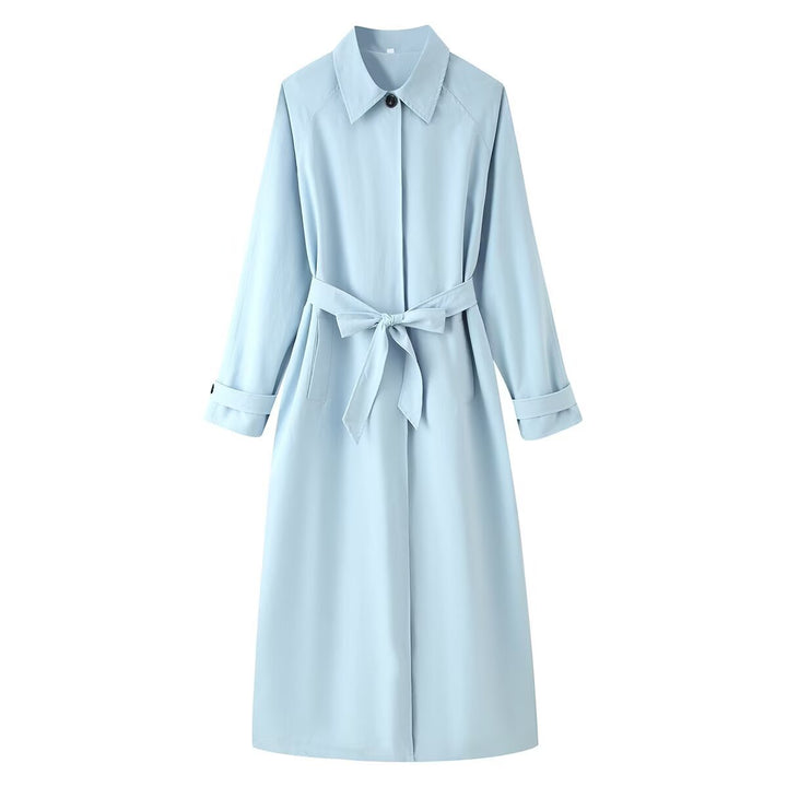 Women's Light Maxi Trench Coat with Concealed Button Placket, Ties Belt and Shirt Collar Amarae