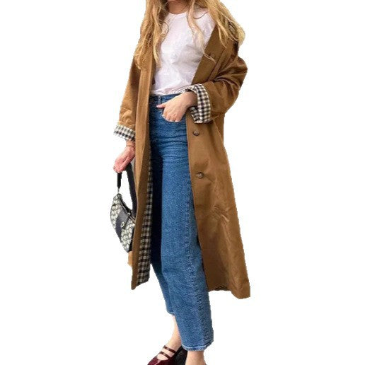 Oversized checkered pattern trench coat for ladies Amarae