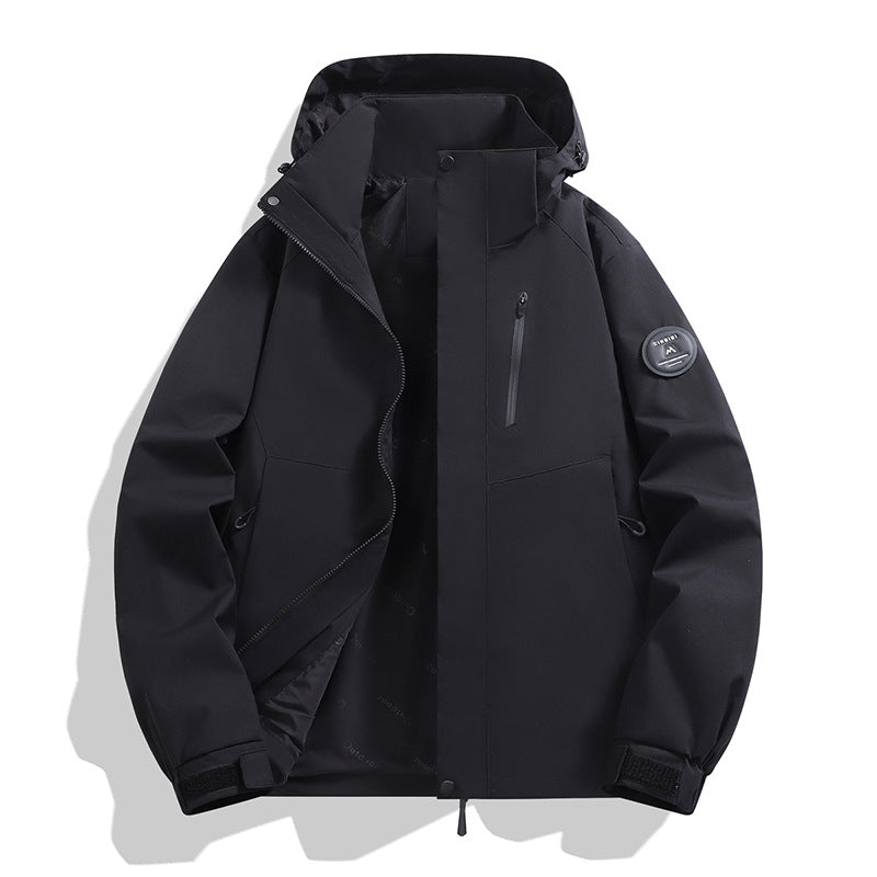 Men's softshell performance jacket with removable hood, concealed full-length zipper, and ergonomic cut Amarae