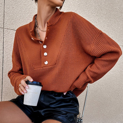 Knit sweater for women with button placket and textured design Amarae