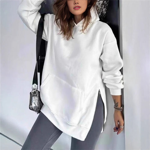 Ladies Casual Hoodie with Trendy Cut and Dipped Hem Amarae