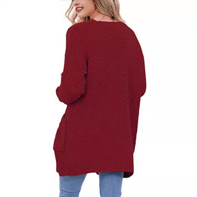 Casual knitted jacket for women with large pockets and open design Lune London