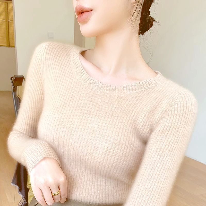 Pull-over en maille fine à côtes pour femmes avec col rond Chic & Stil