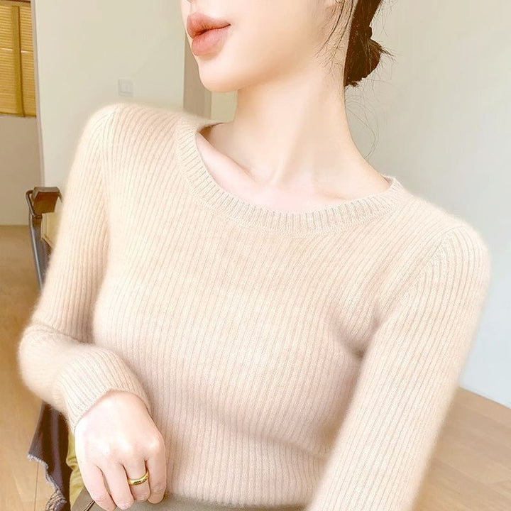 Pull-over en maille fine à côtes pour femmes avec col rond Chic & Stil