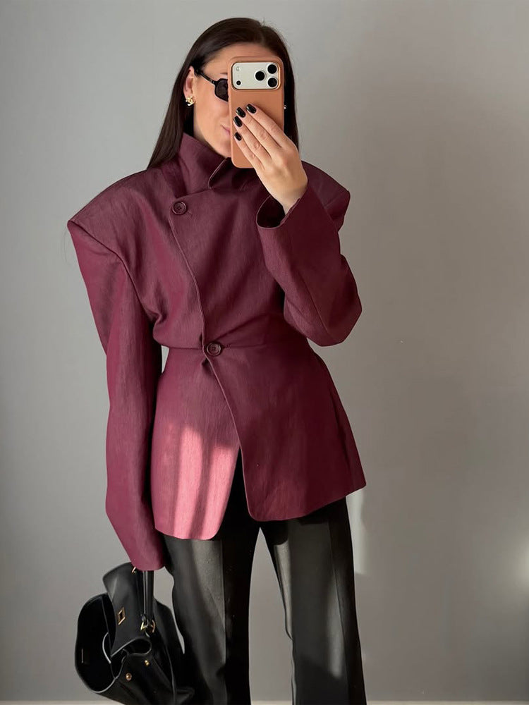 Women Asymmetrical fitted blazer with striking shoulder pads Amarae
