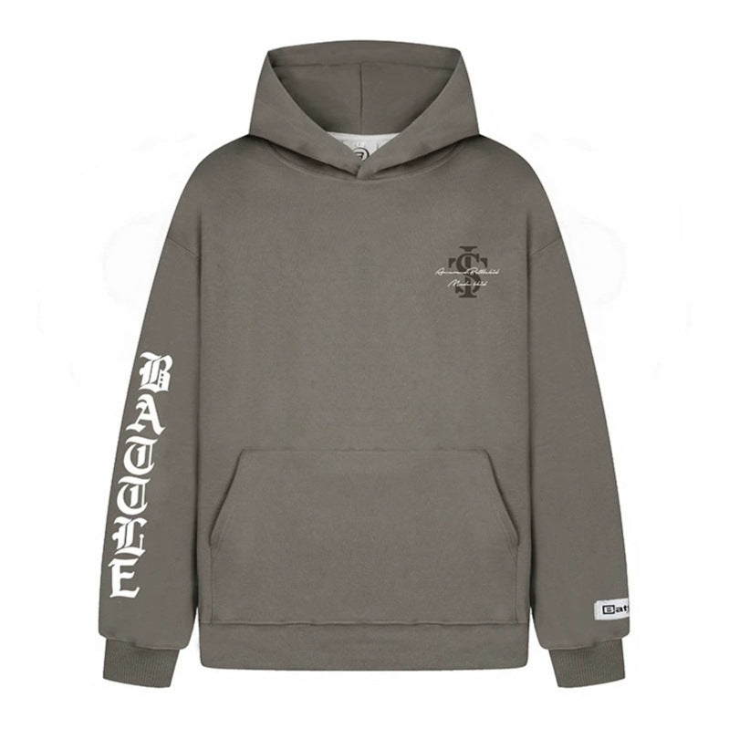 Unisex Oversize Hoodie with Gothic Sleeve Print and Kangaroo Pocket Amarae