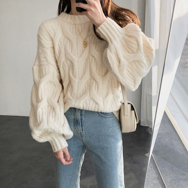 Sweater en tricot épais pour femmes avec une structure de motif en câble élégant et une coupe décontractée Chic & Stil