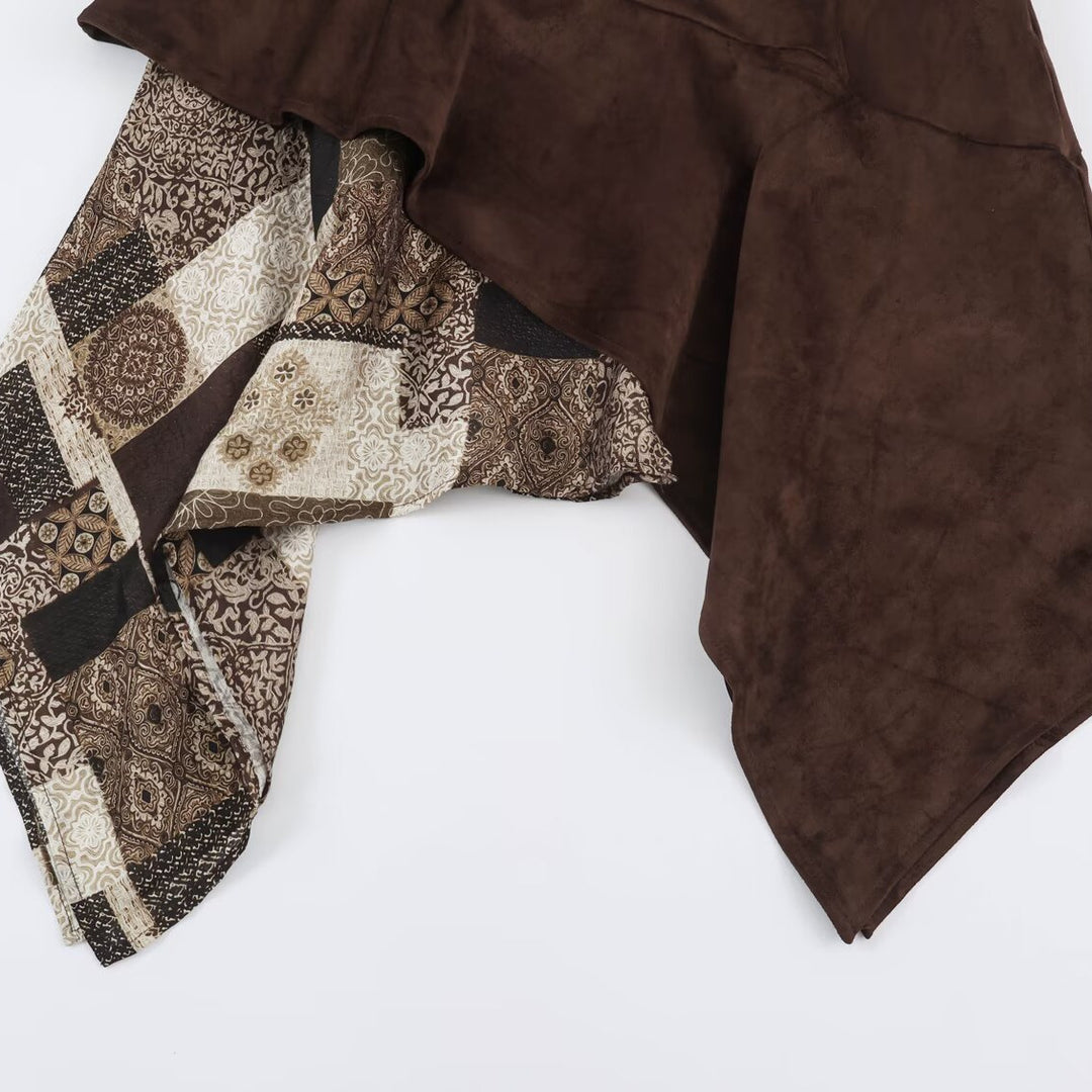 Women's Asymmetric Patchwork Wrap Skirt with Waist Belt and Layered Look Amarae