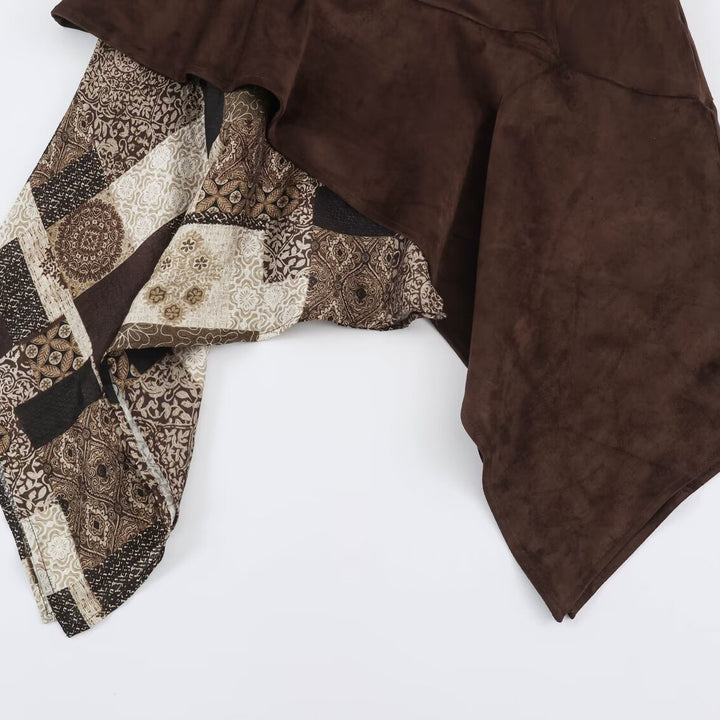 Women's Asymmetric Patchwork Wrap Skirt with Waist Belt and Layered Look Amarae