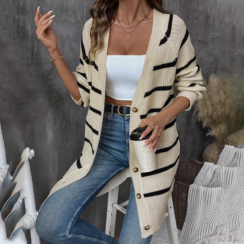 Knitted jacket for women with wide stripes Lune London