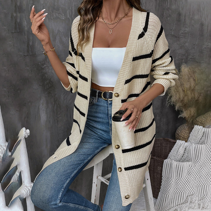 Knitted jacket for women with wide stripes Lune London