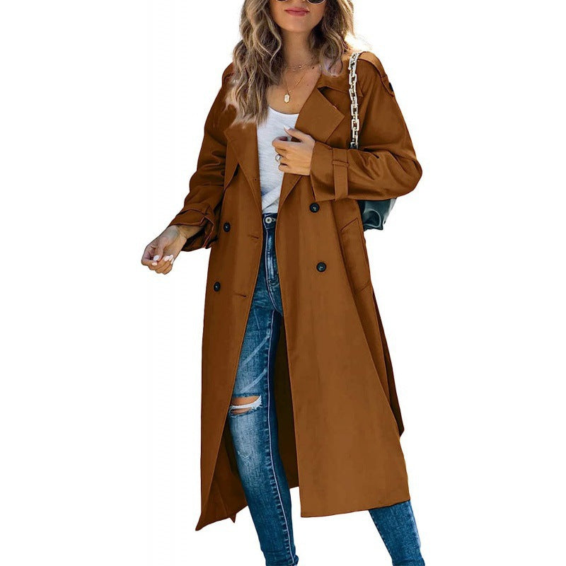 Elegant trench coat for women with double-breasted closure and belted waist Lune London