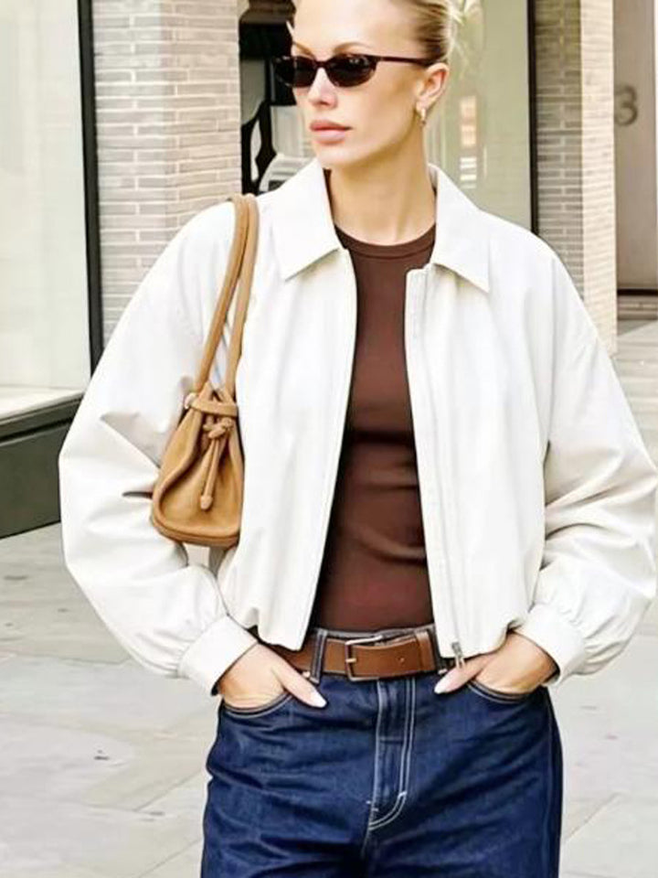 Women's Short Boxy Shirt Jacket with Zipper and Elastic Hem Amarae