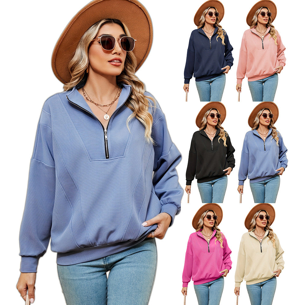 Women’s sweatshirt with half-zip and decorative seams Lune London