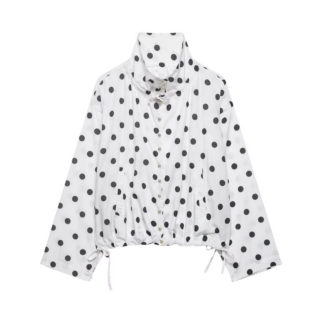 Women's Lightweight Polka Dot Wind Jacket with Stand-Up Collar and Drawstring Amarae