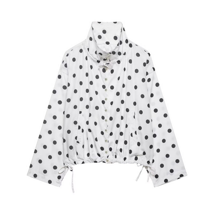 Women's Lightweight Polka Dot Wind Jacket with Stand-Up Collar and Drawstring Amarae