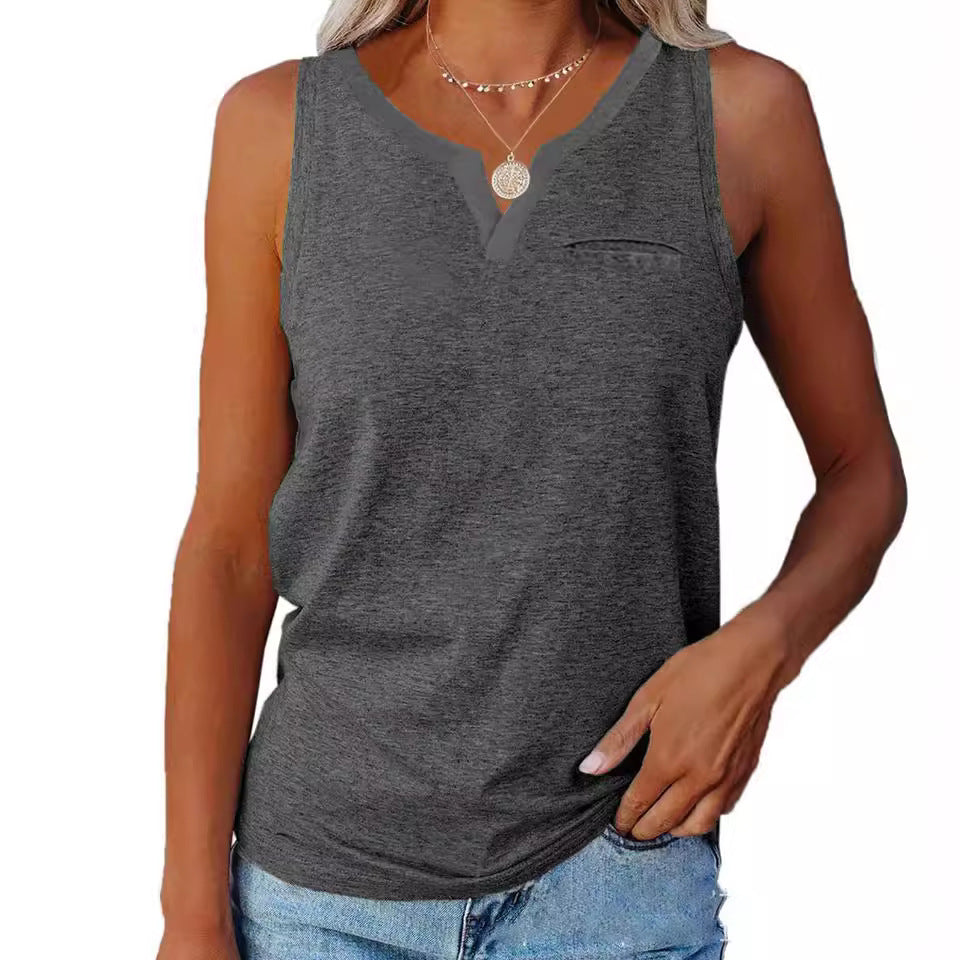 Women's casual V neck tank top with pocket Lune London