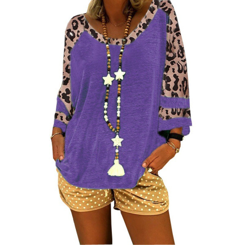 Women Casual top with leopard sleeves and round collar Lune London