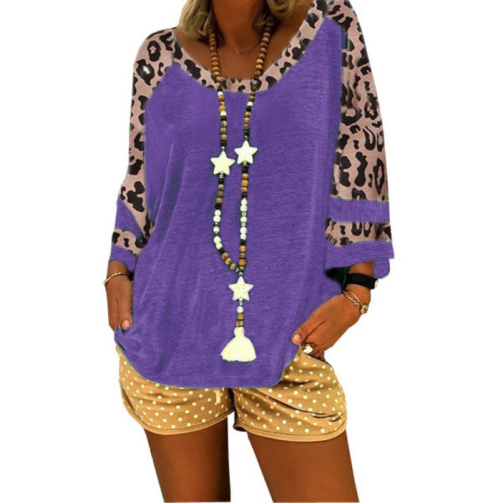 Women Casual top with leopard sleeves and round collar Lune London