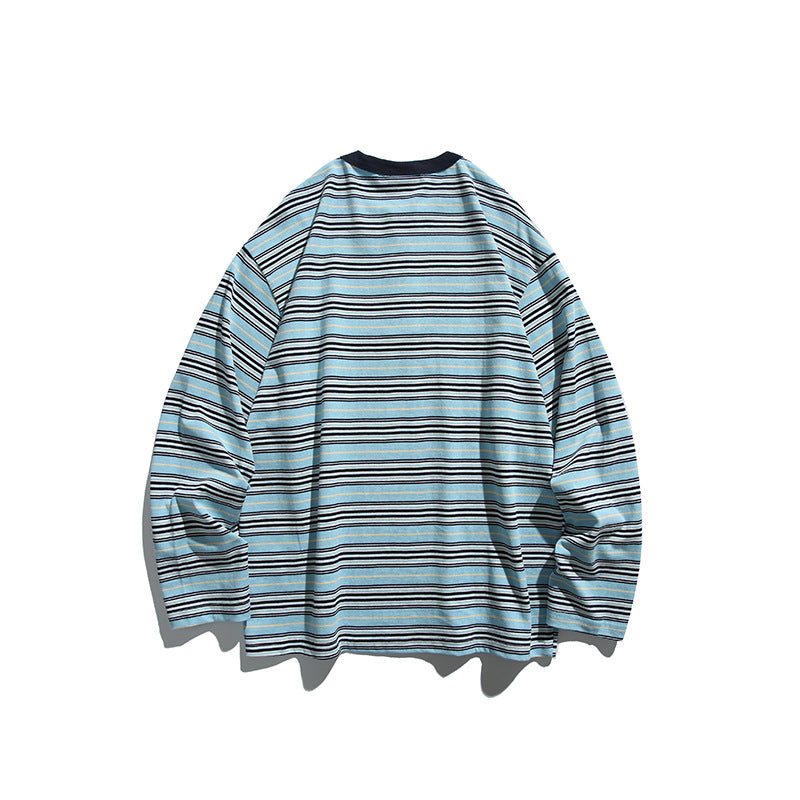 Unisex Oversize Long Sleeve with maritime stripe pattern and functional zippered chest pocket Amarae