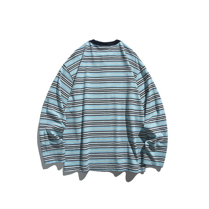 Unisex Oversize Long Sleeve with maritime stripe pattern and functional zippered chest pocket Amarae