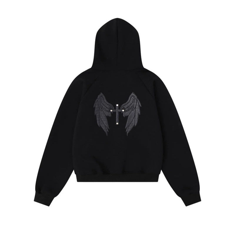 Women's hooded sweat jacket with lacing, metal eyelets, and long zipper Amarae
