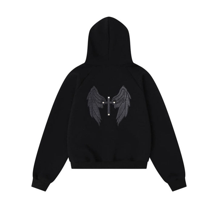 Women's hooded sweat jacket with lacing, metal eyelets, and long zipper Amarae