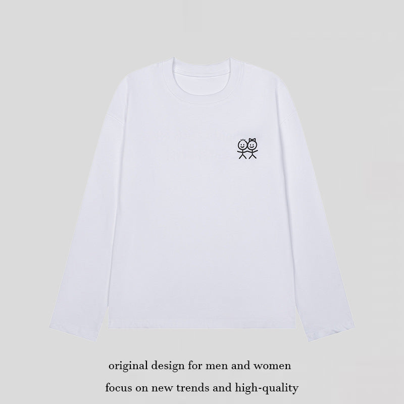 Unisex Long Sleeve Cotton Shirt with Minimalist Friendship Embroidery Amarae