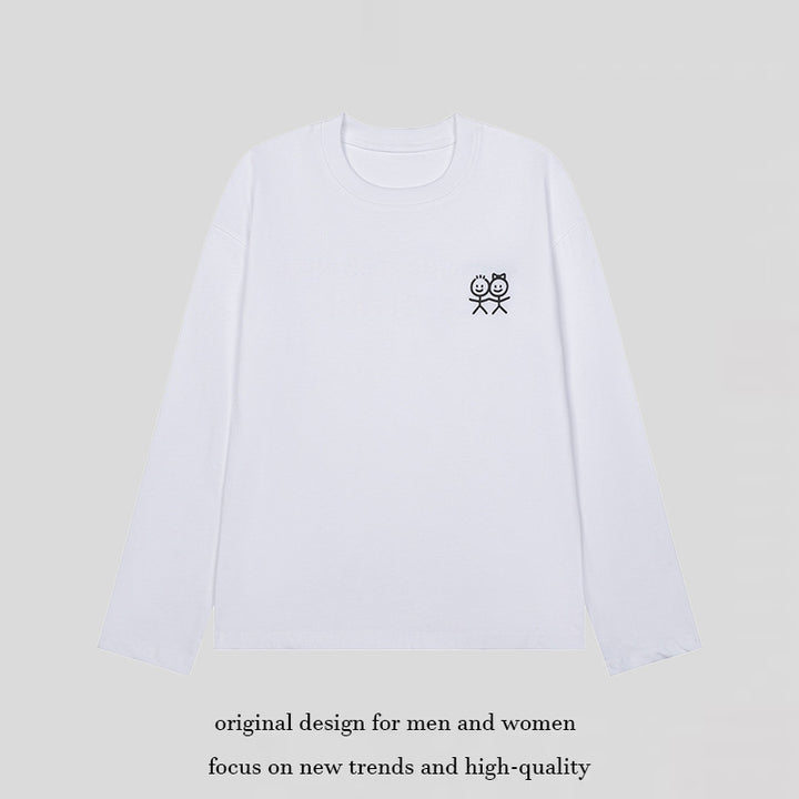 Unisex Long Sleeve Cotton Shirt with Minimalist Friendship Embroidery Amarae