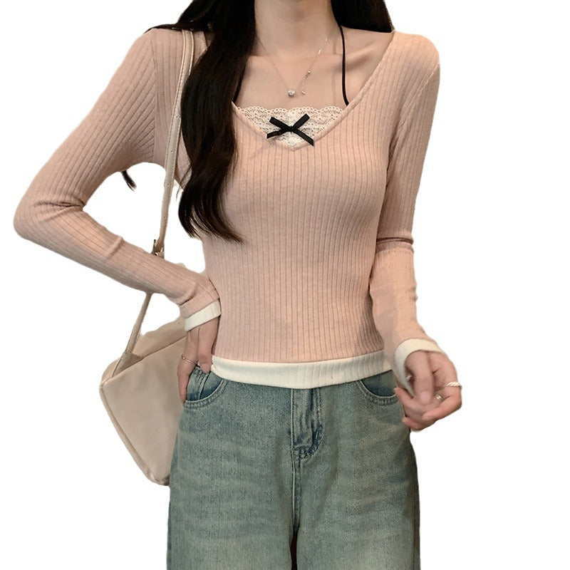 Women's long-sleeve shirt with V-neck and lace accents Lune London