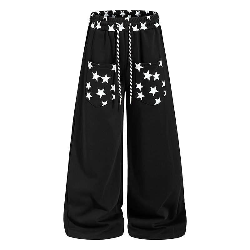 Women's extra wide palazzo sweatpants with comfort waistband, drawstring and star appliqué Amarae