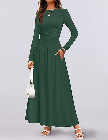 Women's Long Sleeve Maxi Dress with Elegant Ruffle Details and Practical Pockets Lune London