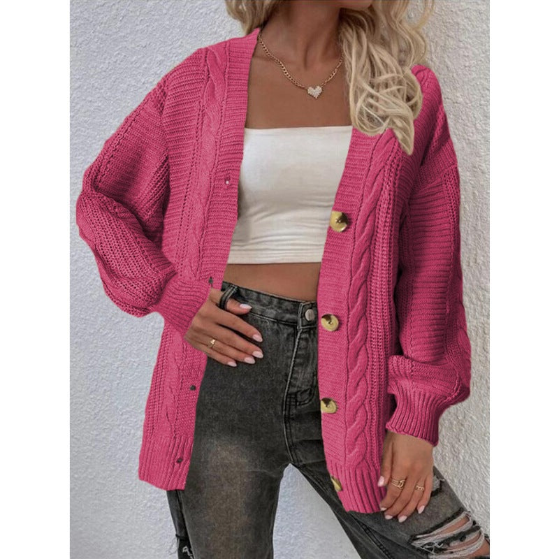 Ladies oversized knit cardigan with button details and cable pattern Lune London