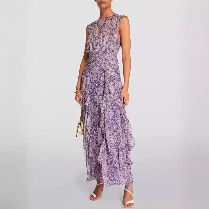Women's Maxi Dress with Flowing Cut and Ruffle Details Lune London
