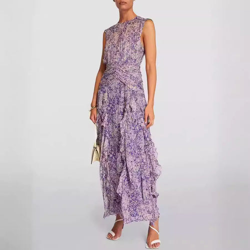 Women's Maxi Dress with Flowing Cut and Ruffle Details Amarae