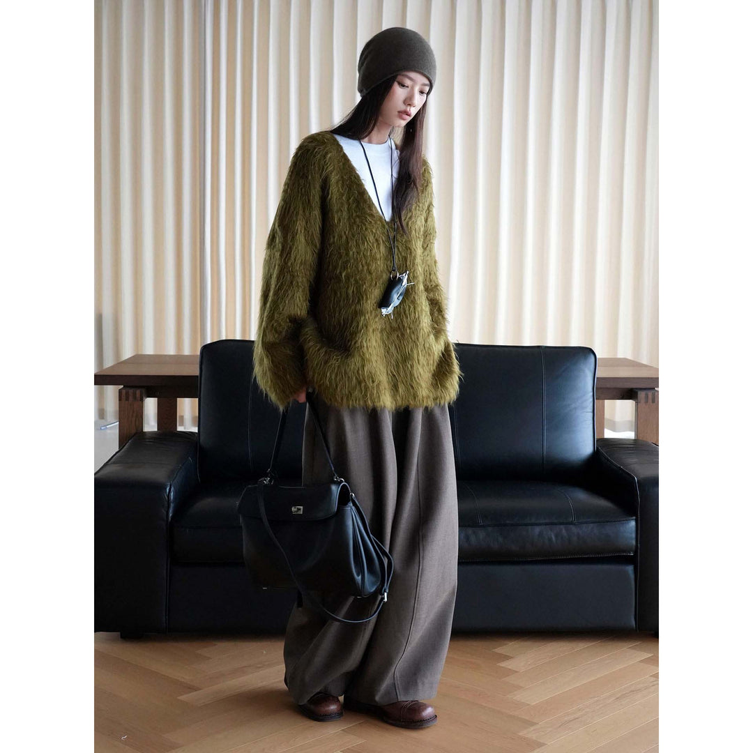 Women Cozy V-Neck Flokati Cardigan with Oversize Silhouette Amarae