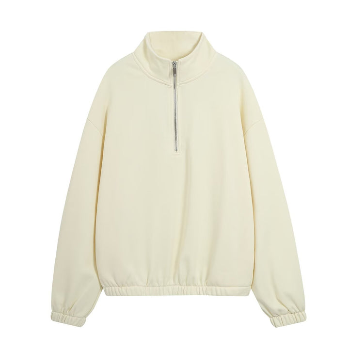 Women’s oversized pullover with half zip stand collar, elastic hem, and drop shoulders Amarae