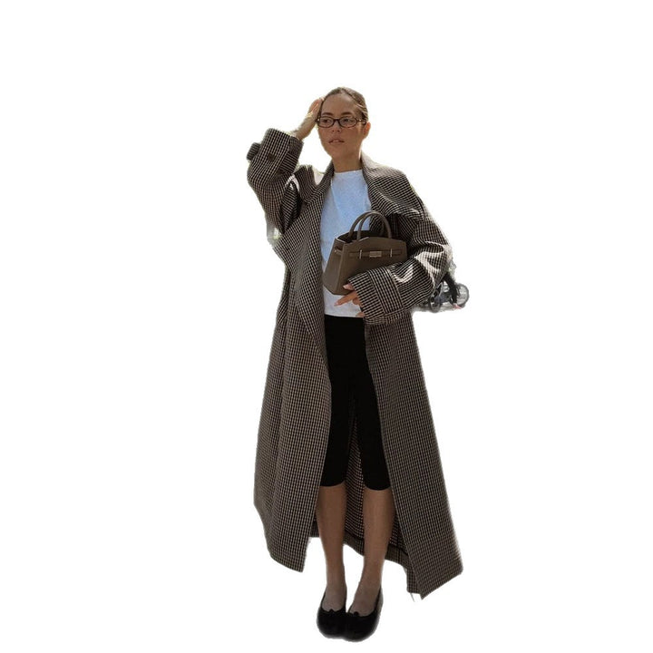 Women Oversize Coat in Glencheck with Wide Lapels and Dropped Shoulder Amarae