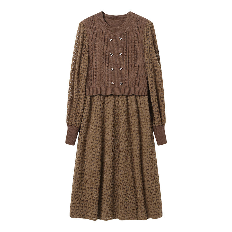 Robe tricotée pour femmes avec corsage ajusté et jupe évasée Chic & Stil