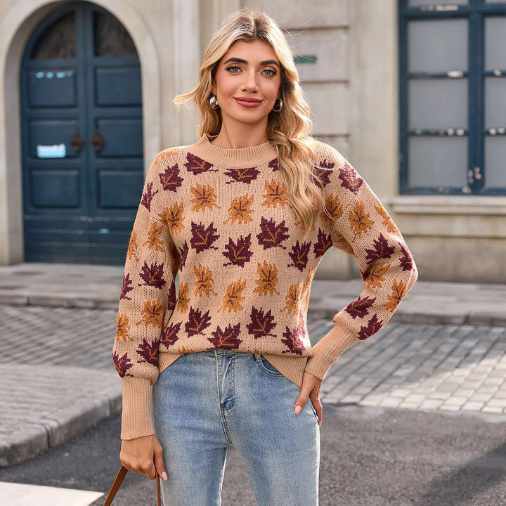Pull en maille pour femmes avec motif de feuille d'automne Chic & Stil