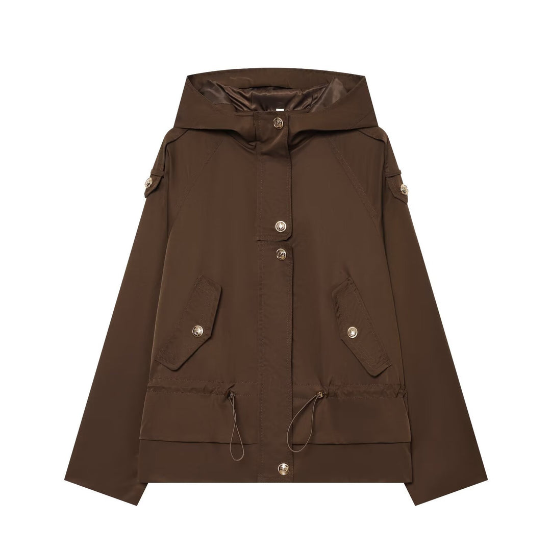 Women's short parka with hood, drawstring waist and flap pockets Amarae