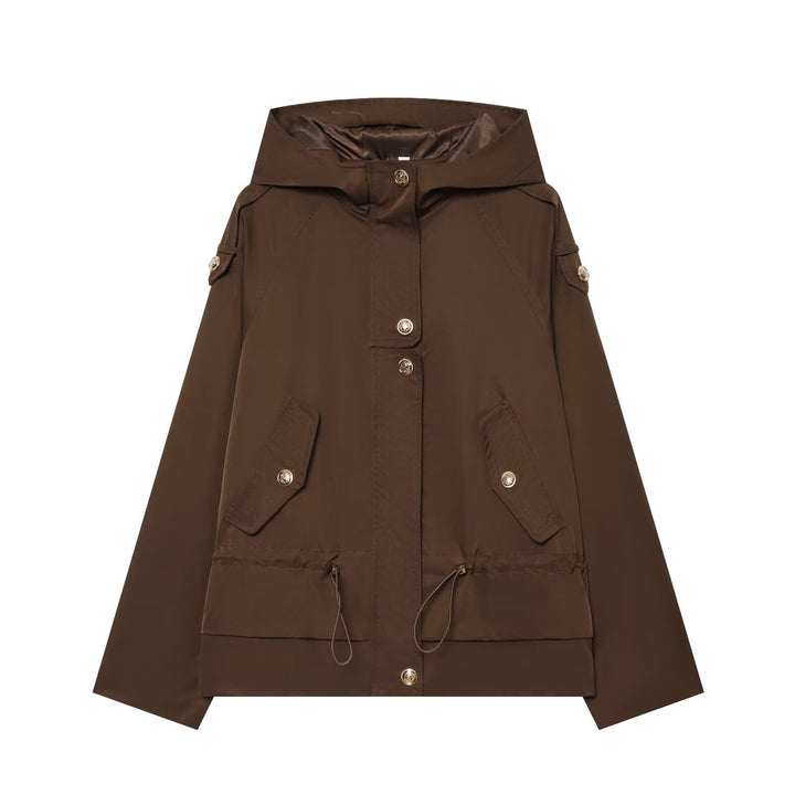 Women's short parka with hood, drawstring waist and flap pockets Amarae