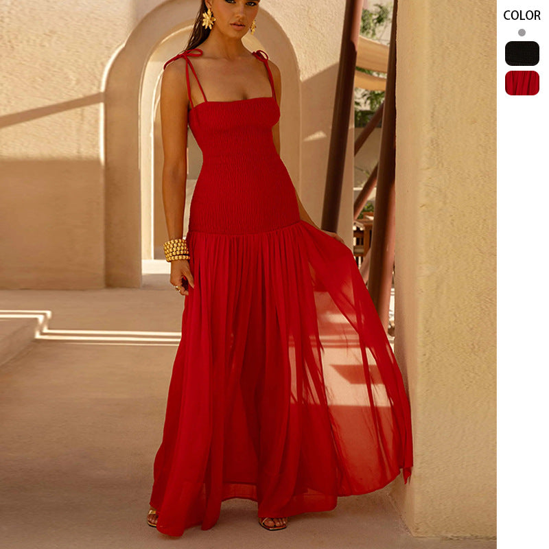 Women’s maxi dress with an elegant, gathered top and flowing skirt Lune London
