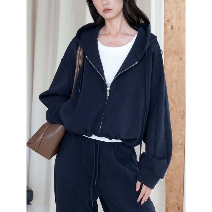 Women's Striped Relaxed-Fit Zip Hoodie with Drawstring