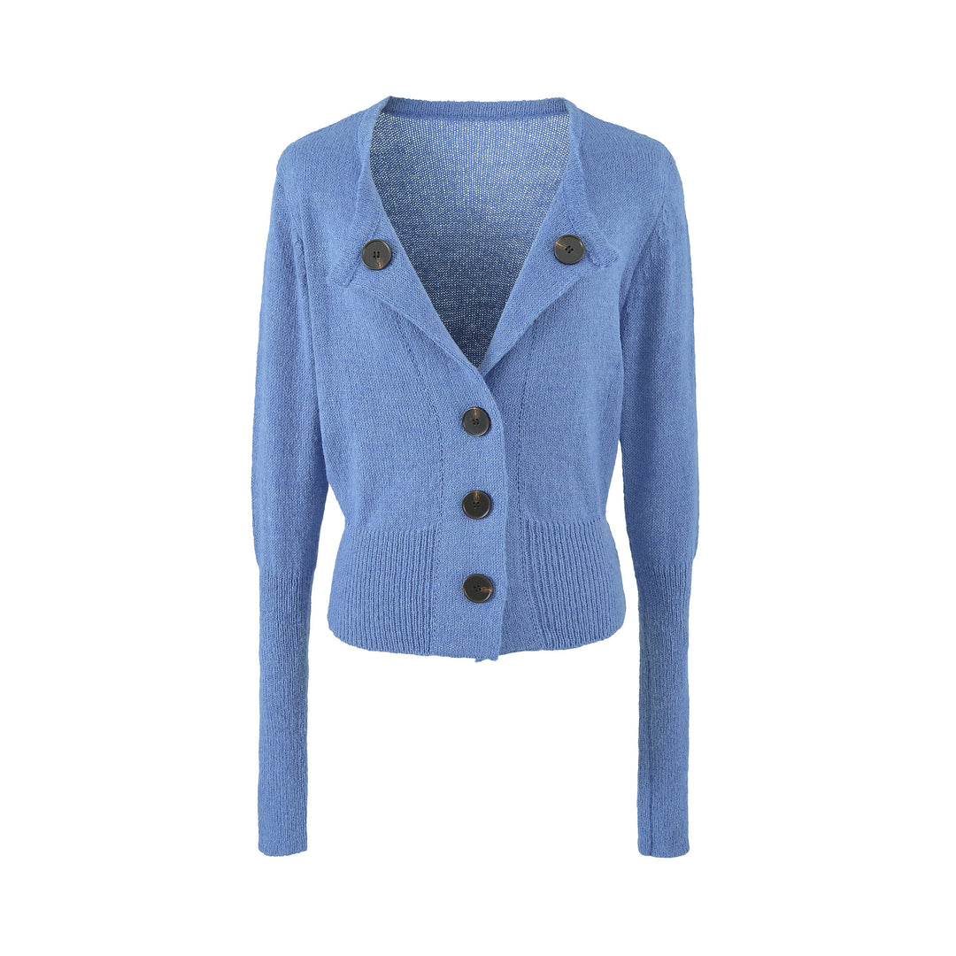 Women's Cropped Tailored Cardigan with Shawl Collar and Large Decorative Buttons Amarae